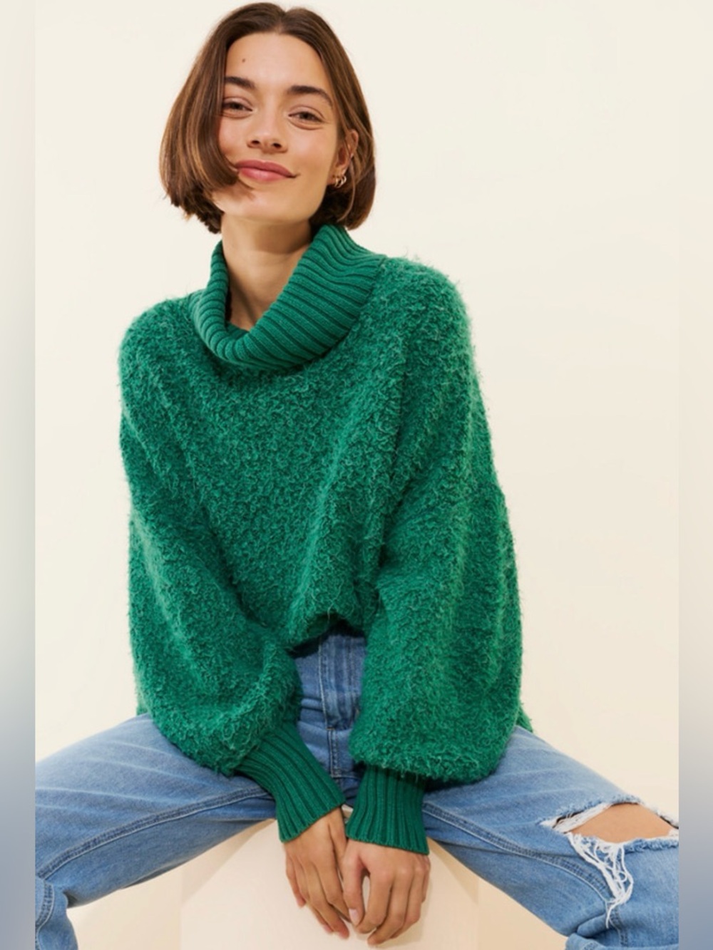 Milo Pullover Free People Green Turtleneck Sweater